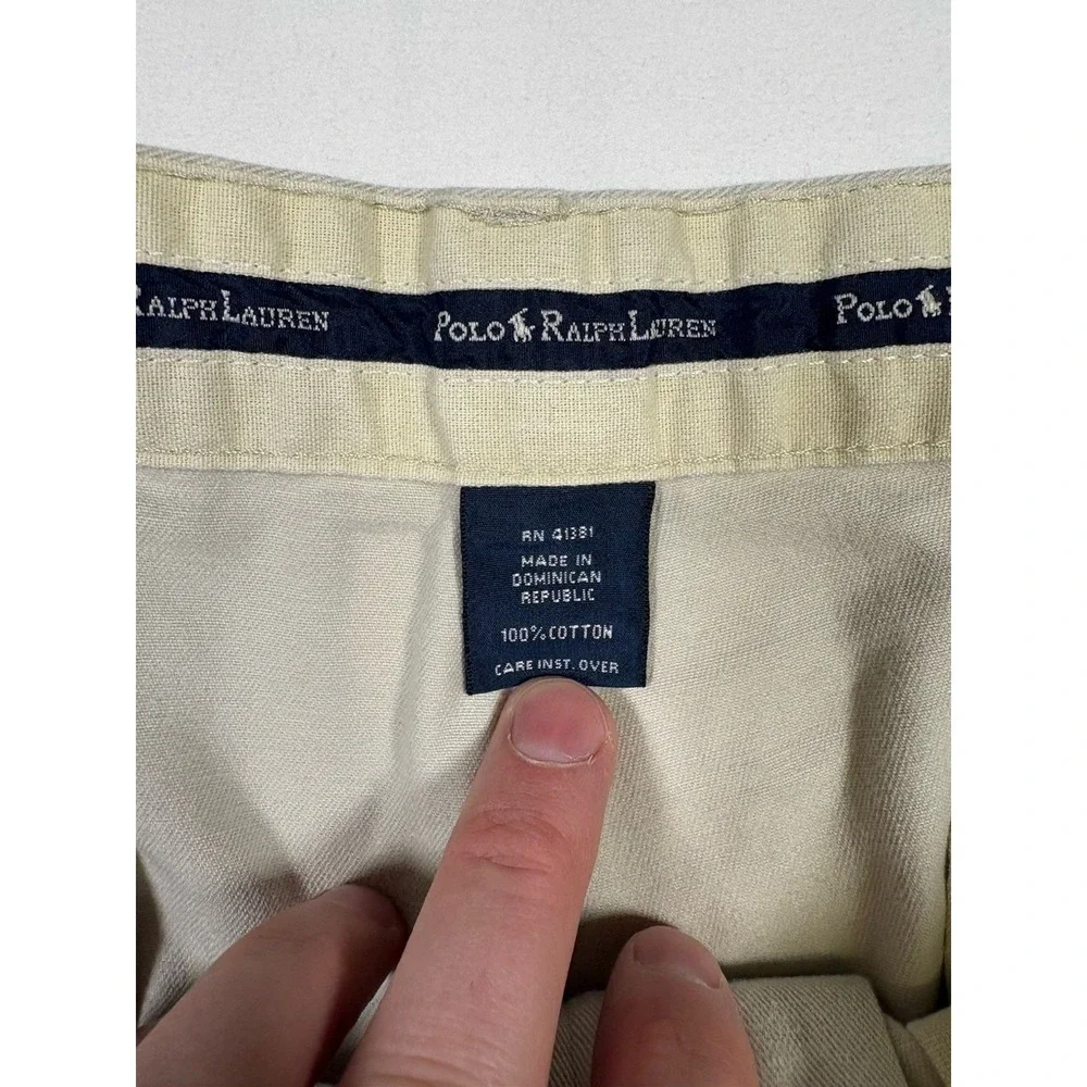 Polo Ralph Lauren Chino Pants Mens 35x30 Khaki Tan Pleated Cuffed Cotton Vintage